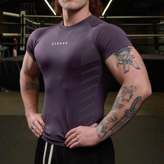 New Men Gym T-shirt High elasticity bodybuilding fitness quick dry short sleeve men's sports Casual tops trend running T-shirt